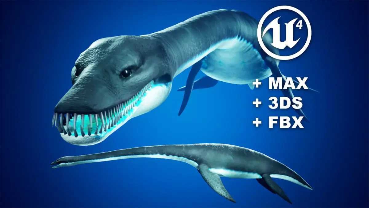 Plesiosaur Elasmosaurus - with UE4 Support Low-poly 3D model