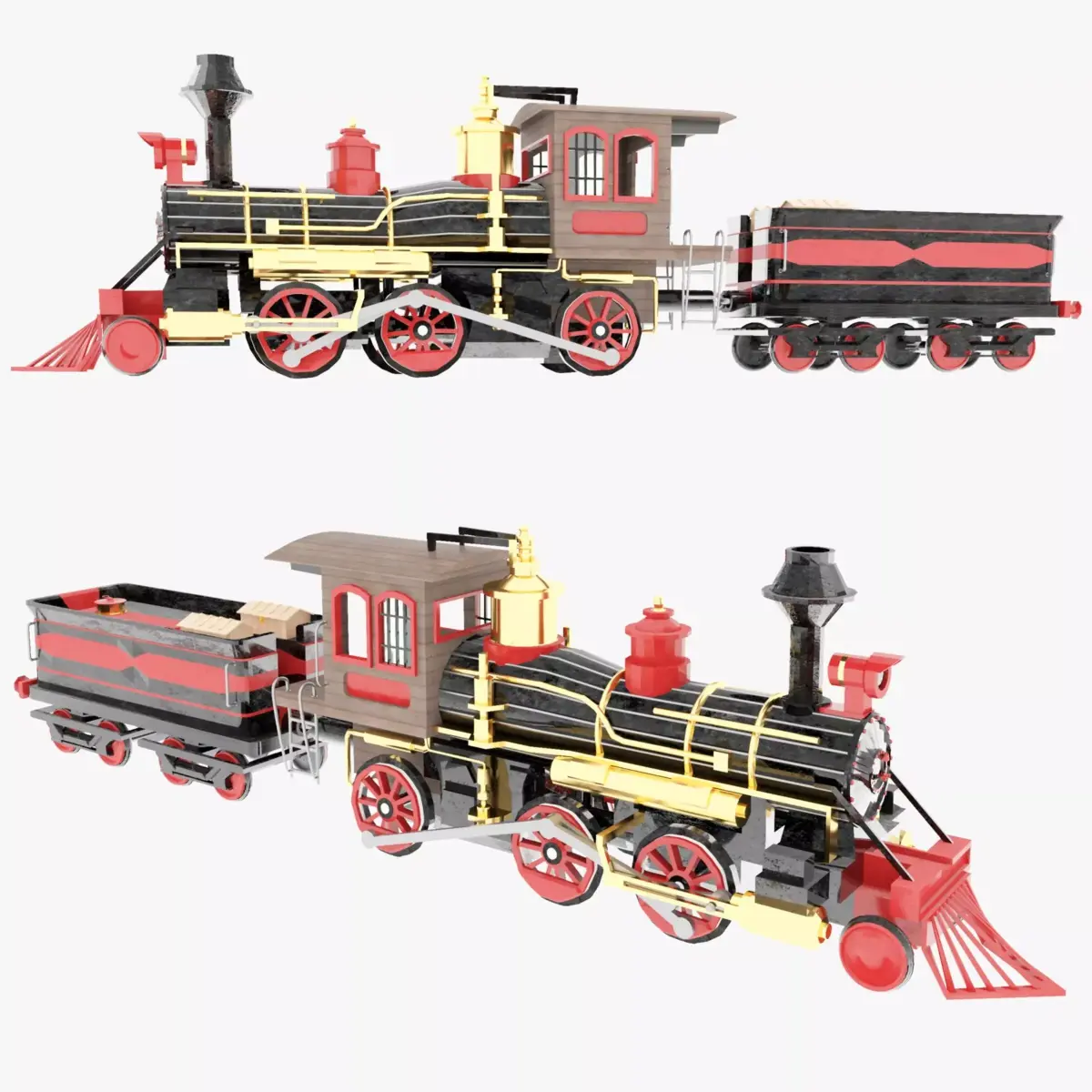 Low Poly Old Steam Train - Union Pasific Style Low-poly 3D model