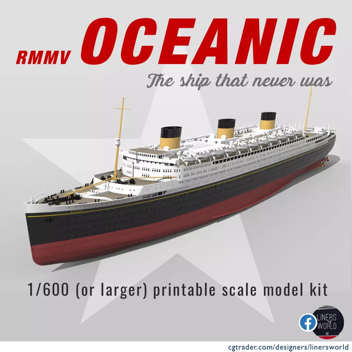 Print ready OCEANIC White Star Line mega ocean liner 1-600 kit 3D print model