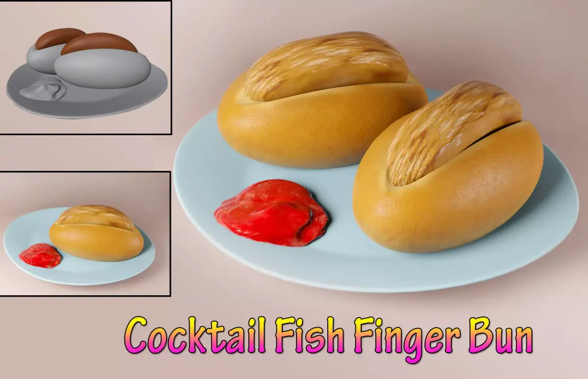 Cocktail Fish Finger Bun Low-poly 3D model