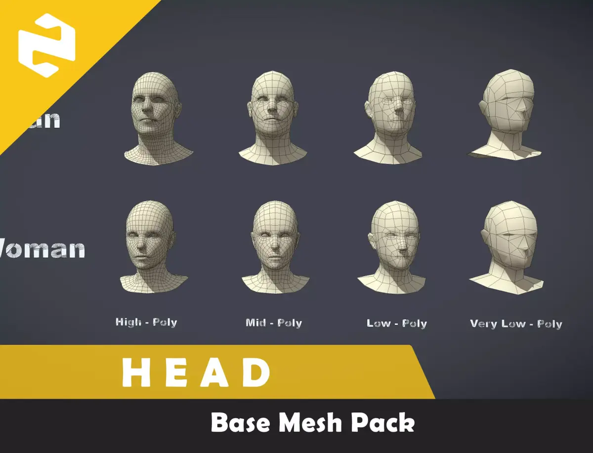 Base Mesh Pack - Head Low-poly 3D model purchase