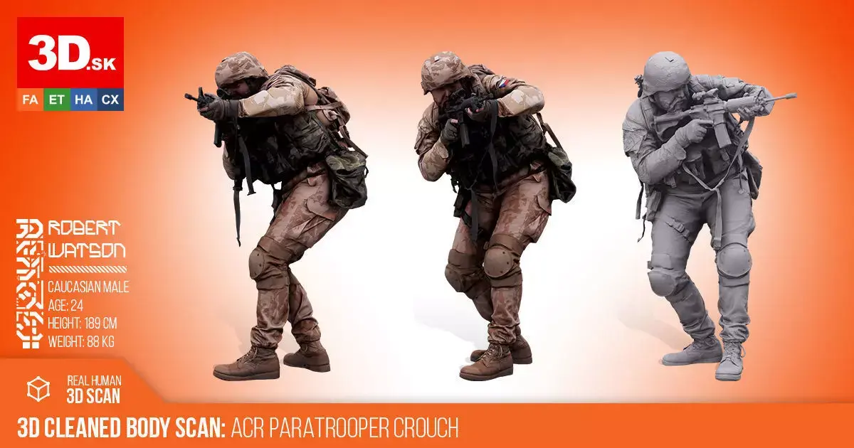 Cleaned 3D scan Robert Watson ACR Paratrooper Crouch 3D model