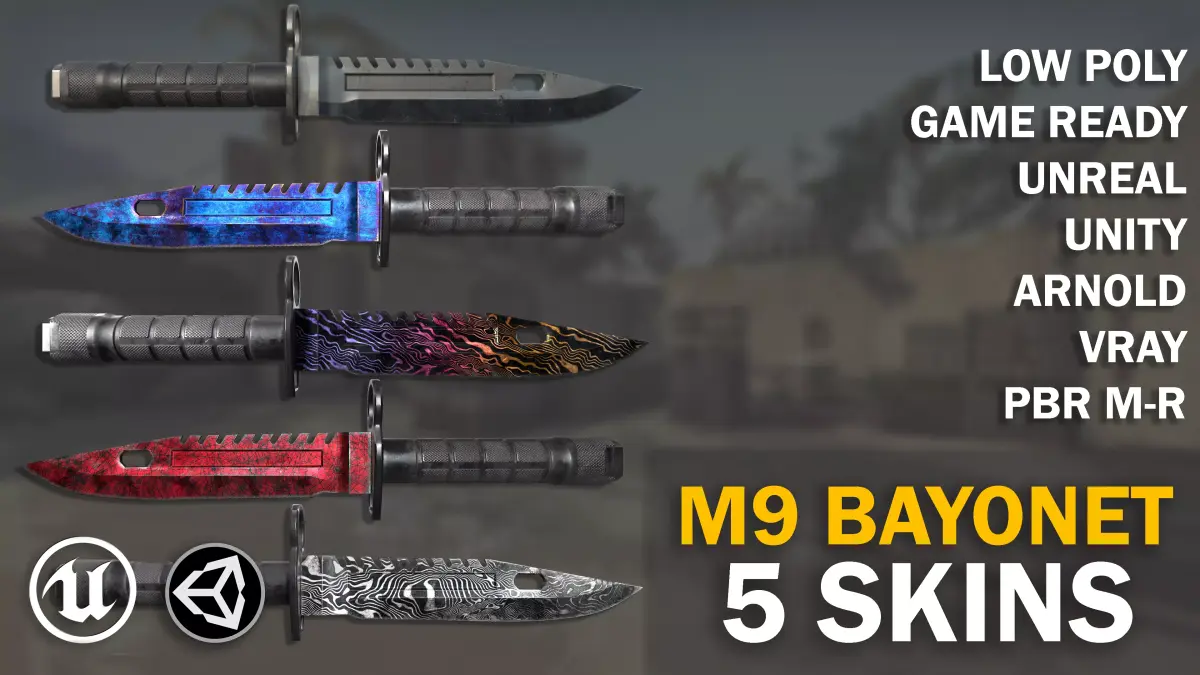 M9 bayonet - 5 skins - VideoGame ready Low-poly 3D model