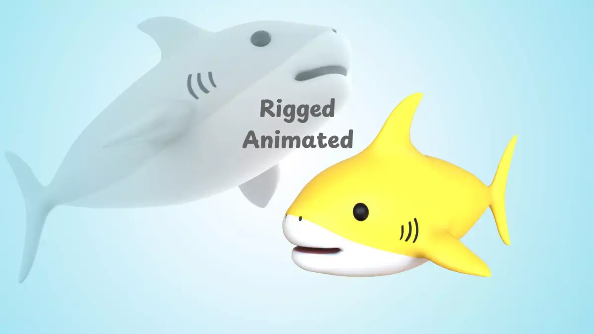 Cartoon Little Shark Yellow 3D Model - High-Quality Animated Low-poly 3D model