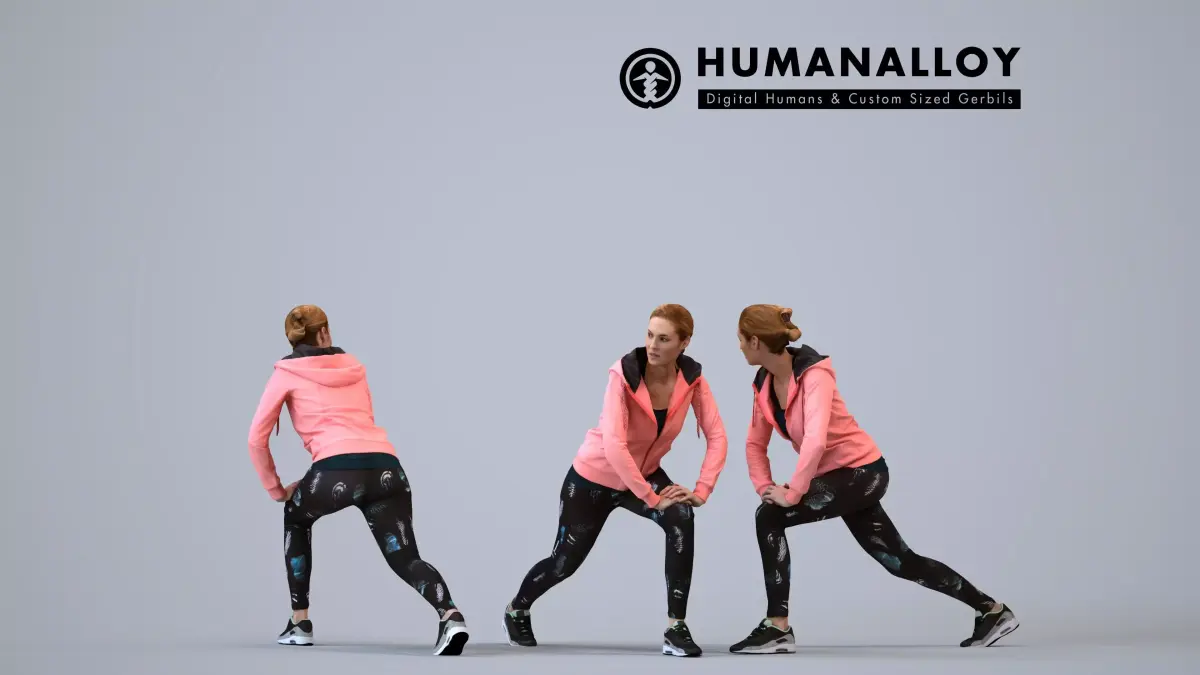 00115Halle008 - Adult Caucasian woman crouching during exercise 3D model