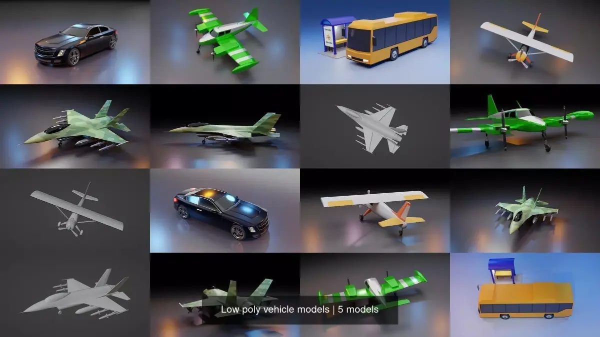 Low poly vehicle models 3D Model Pack