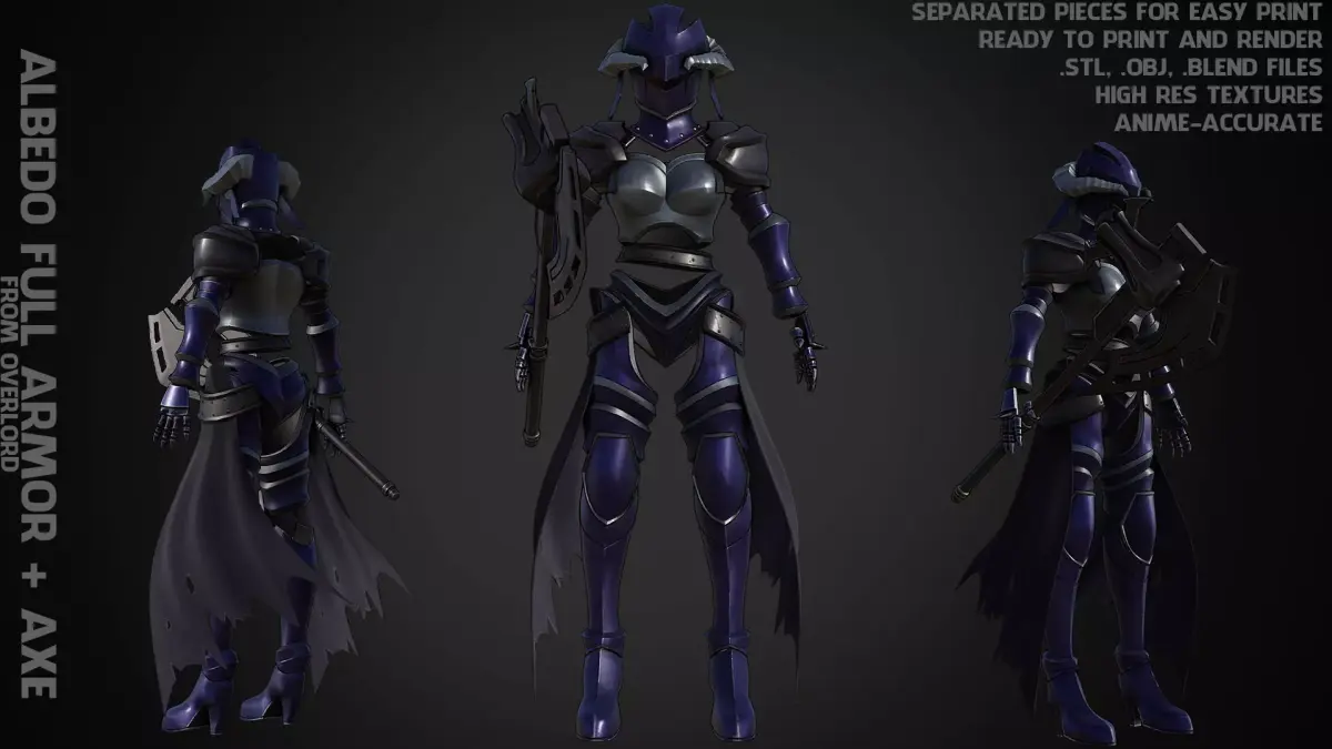 Overlord Albedo Full Armor and Axe for Cosplay 3D Model Collection