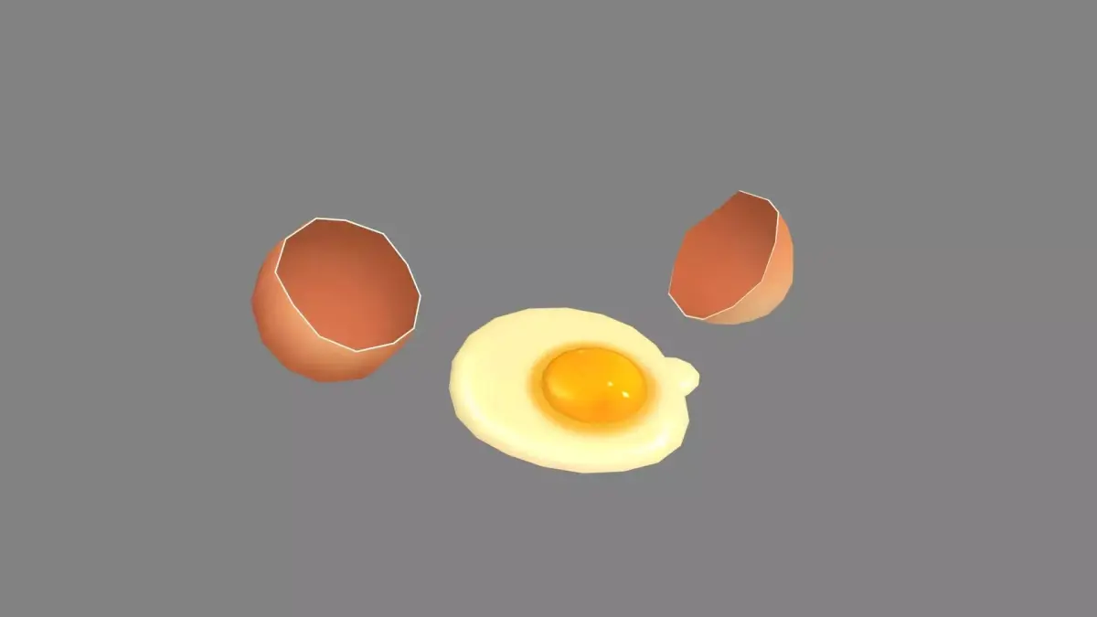 Cartoon fried egg - egg yolk - broken egg - eggshell  Low-poly 3D model