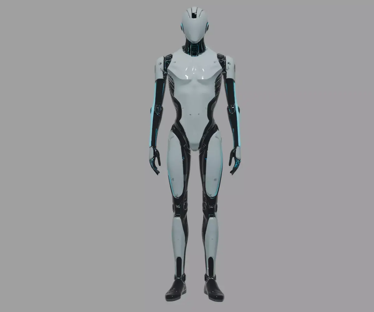 Silver Cyan Cyberpunk Humanoid Robot 3D model