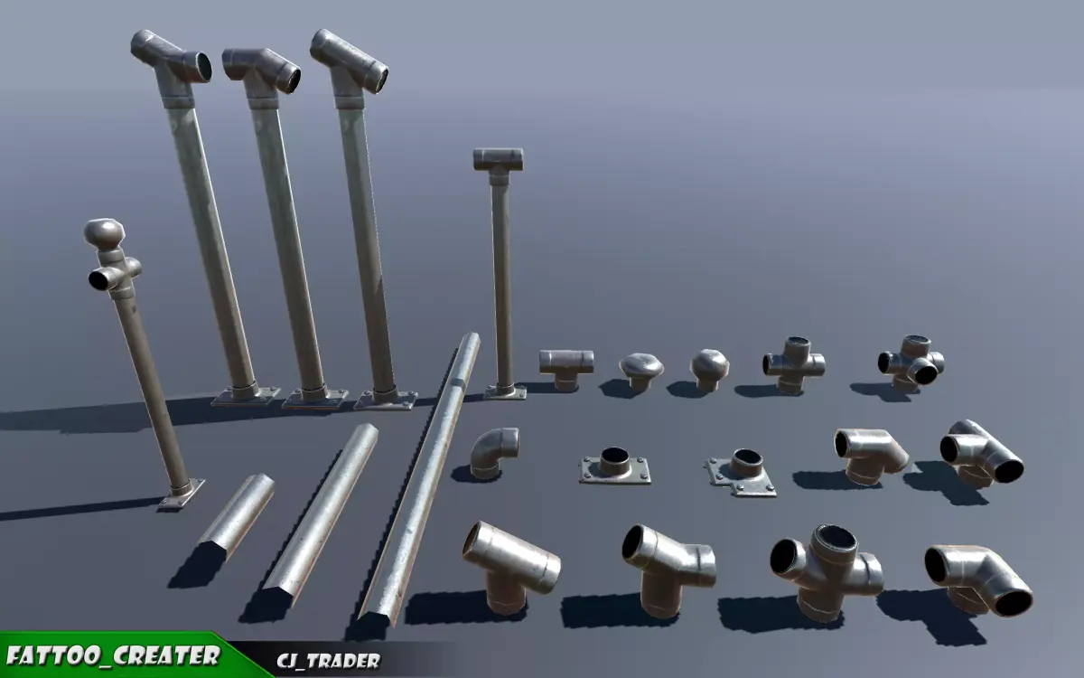 Lowpoly Modular Industrial Ceiling Pipe 3D Model Low-poly 3D model