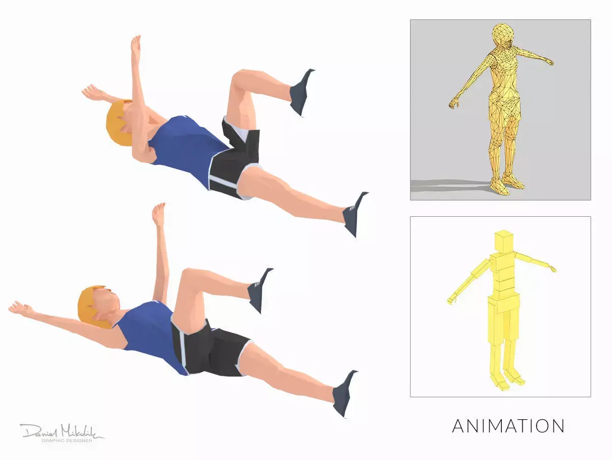 Dead Bug  Exercise wommMan Animation Low-poly 3D model