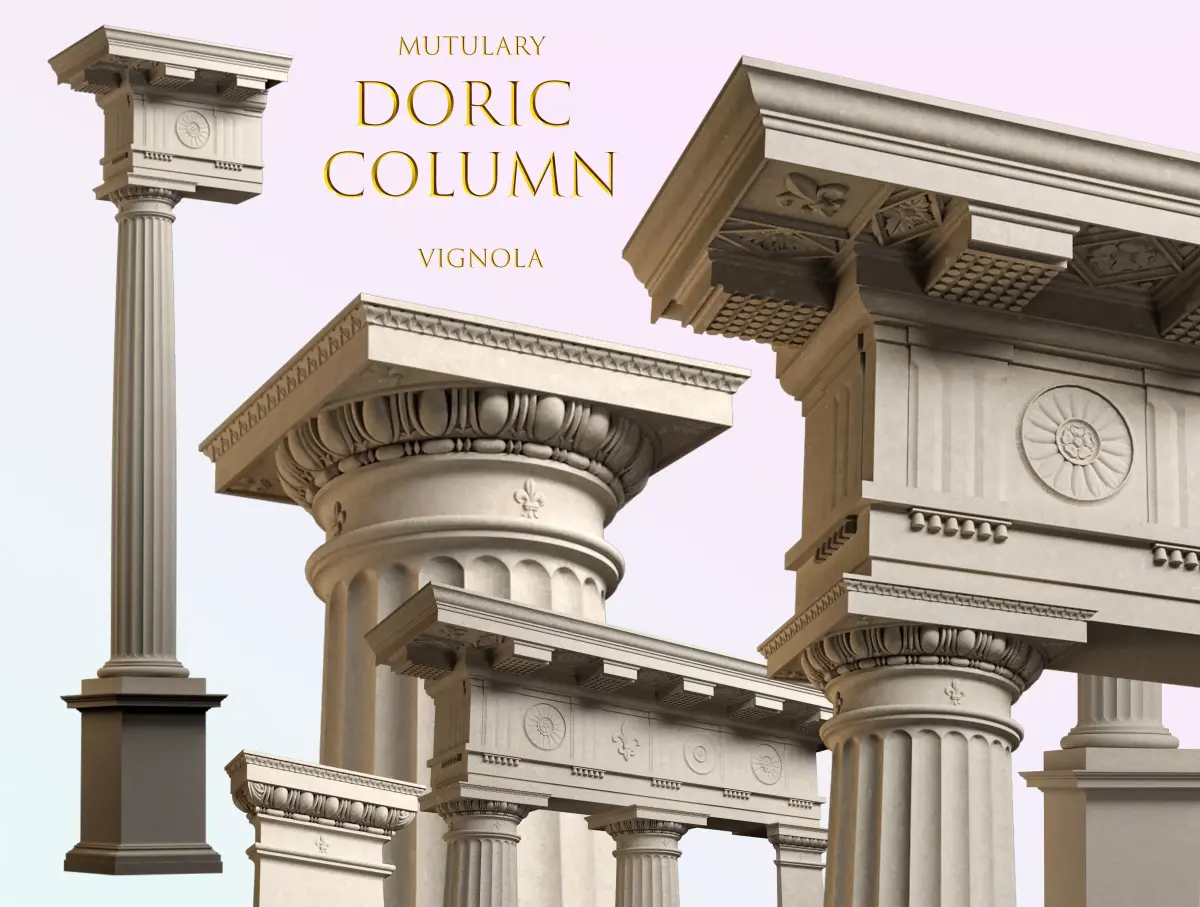  Doric  column with pedestal and entablature  on Vignola 3D model