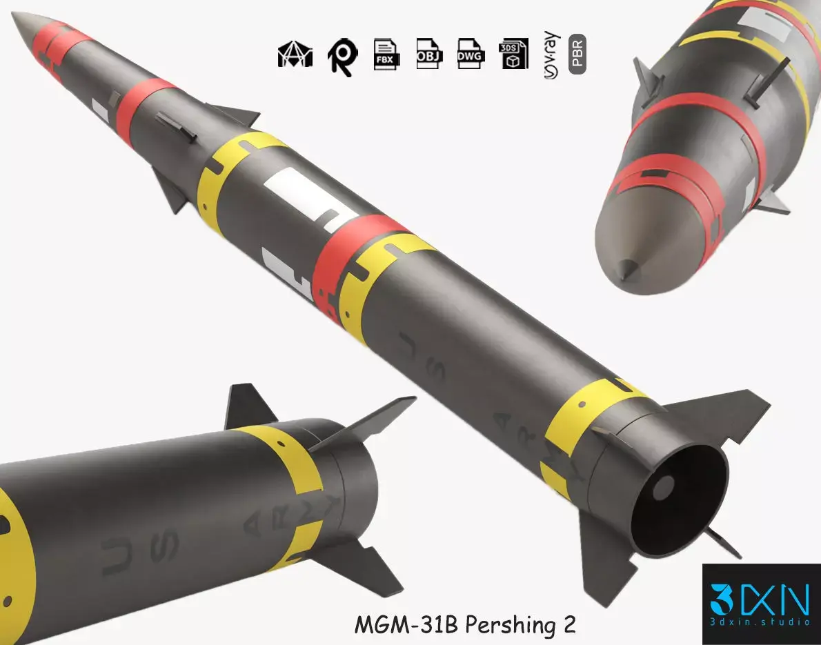 MGM-31B Pershing 2 solid fueled ballistic missile 3D model