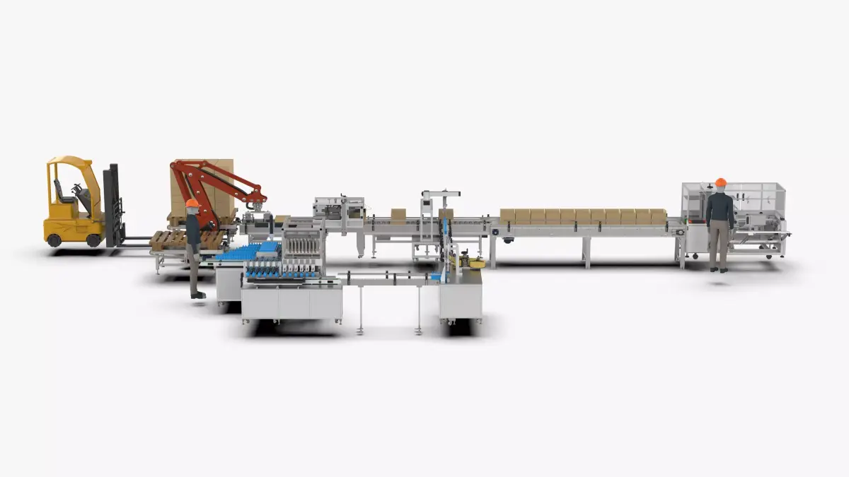 Automatic Loading and Unloading Labeling and Palletizing Line 3D model