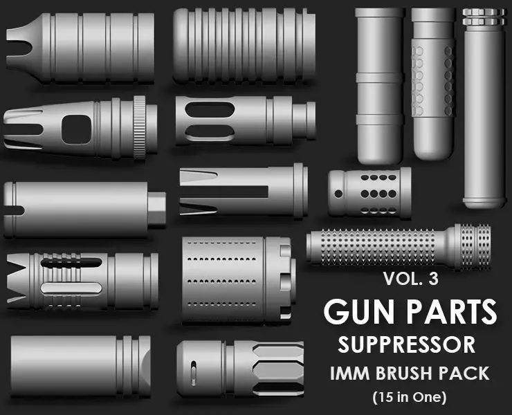 Gun Parts Suppressor IMM Brush Pack 15 in One Vol 3 3D model