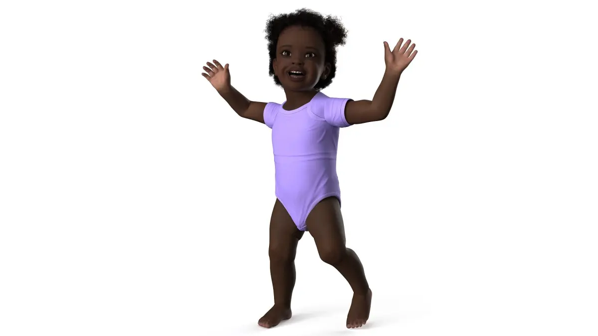 One Year Old Black Girl in Bodysuit Fur Rigged 3D model