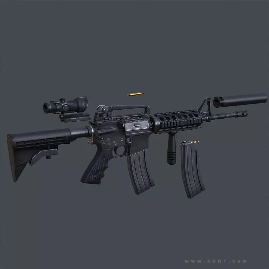 3DRT - Modern Firearms Animated - M4 Carbine Low-poly 3D model