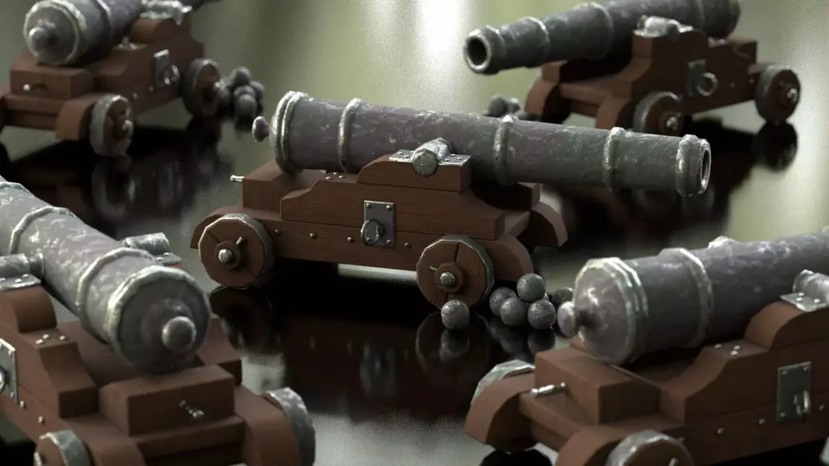 Cannon on table Low-poly 3D model