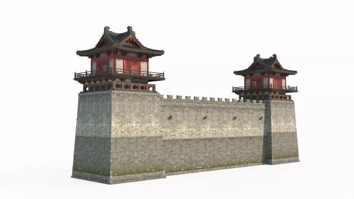 Ancient Asian architecture city wall corner tower 3D model