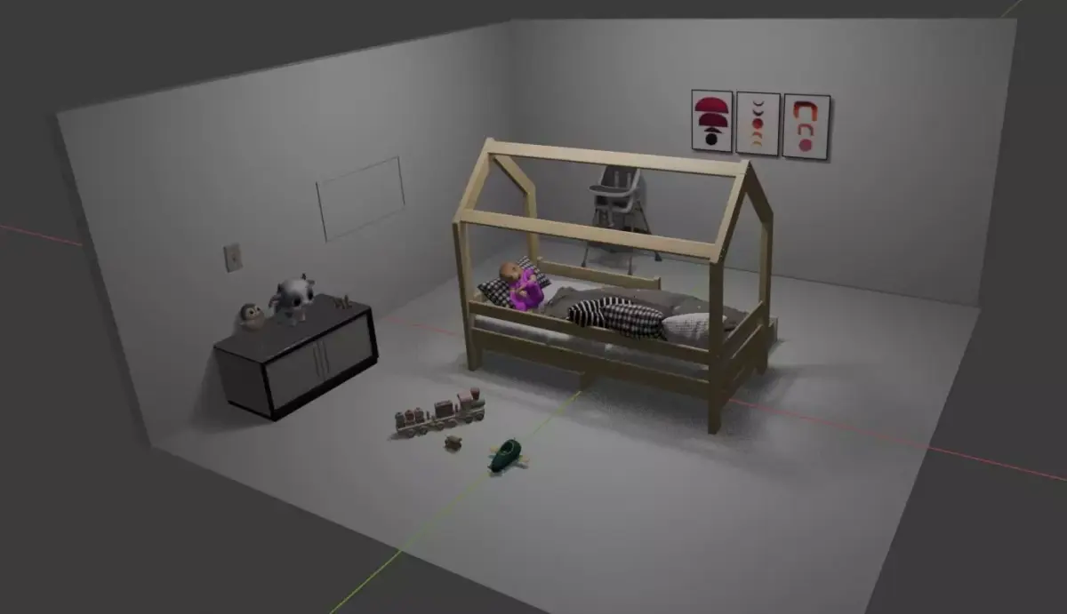 Modern Kids Bedroom Interior 3D Scene Free low-poly 3D model