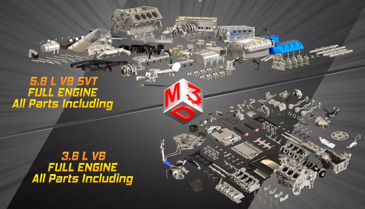 V8 and V6 Full Internal Parts - Disassembled Full Engines 3D Model Pack purchase