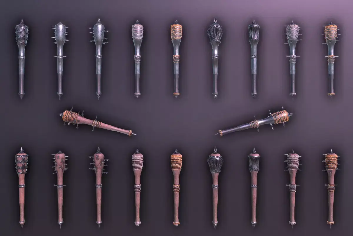 Modular Melee Mace Pack Low Poly Weapon Procedural Parts Low-poly 3D model