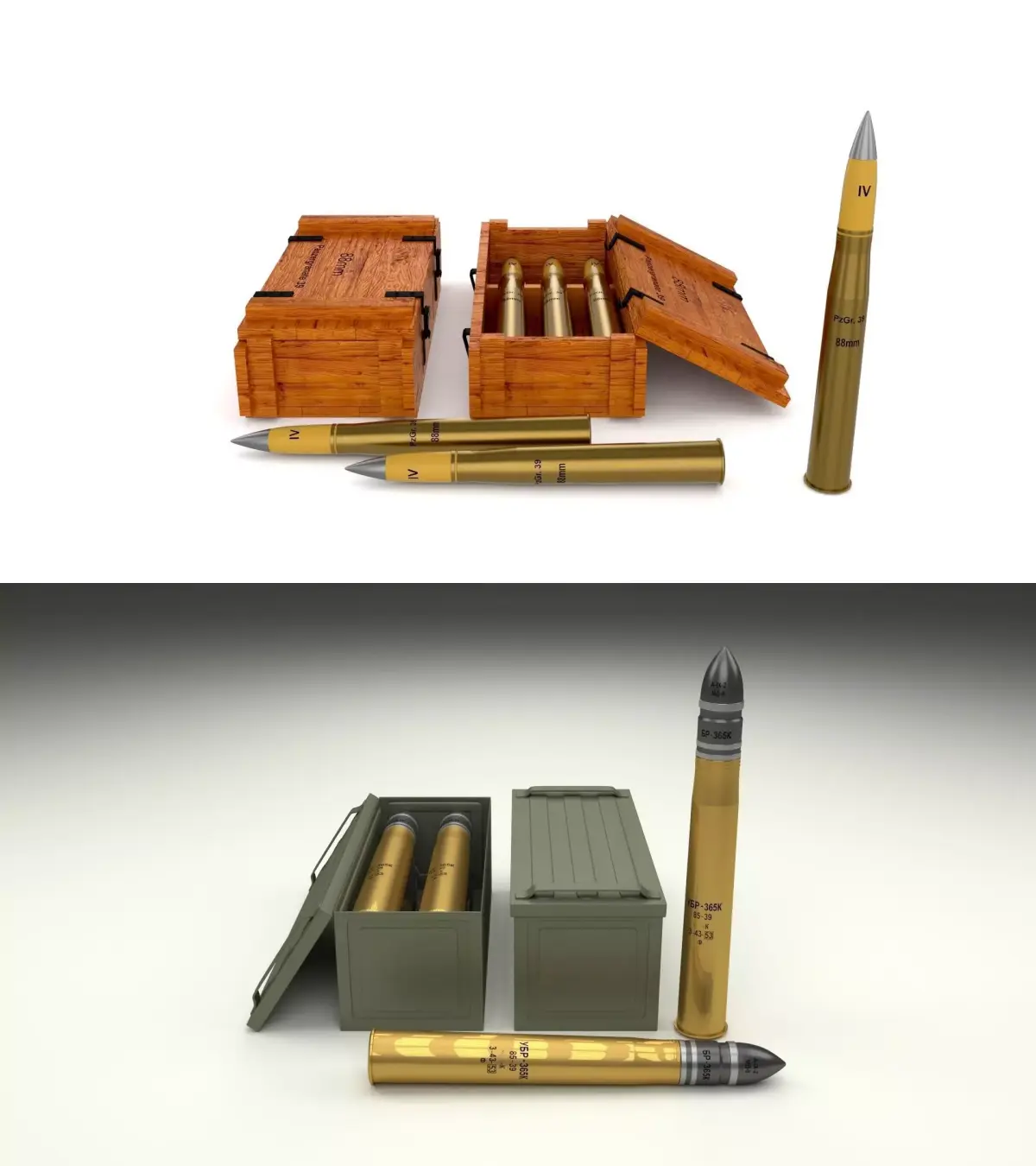 Soviet 85mm and German 88mm Ammo Pack 3D model