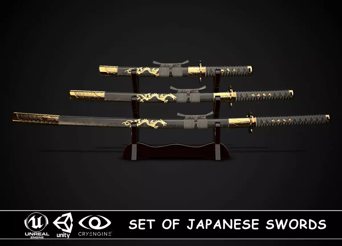 Set of japanese swords 05 3D Model Collection