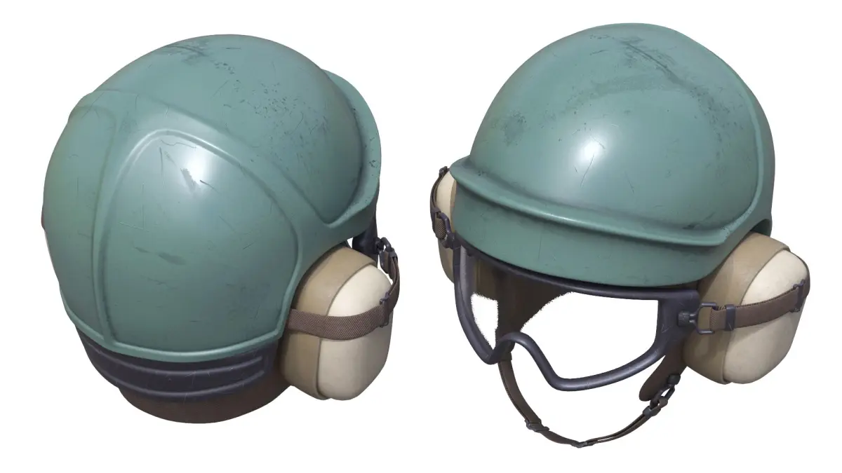 Flight Deck Technician Helmet with Goggles Green Used 3D model