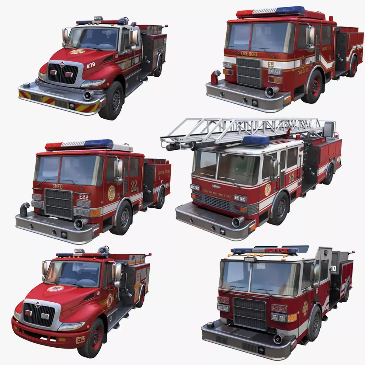 Fire trucks collection 3D Model Pack