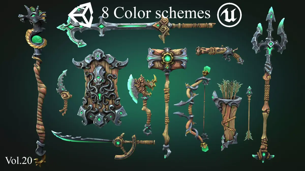 Coastal weapons collection Low-poly 3D model