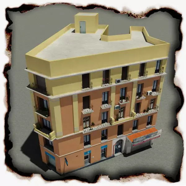 Building with balconies and balconies Low-poly 3D model