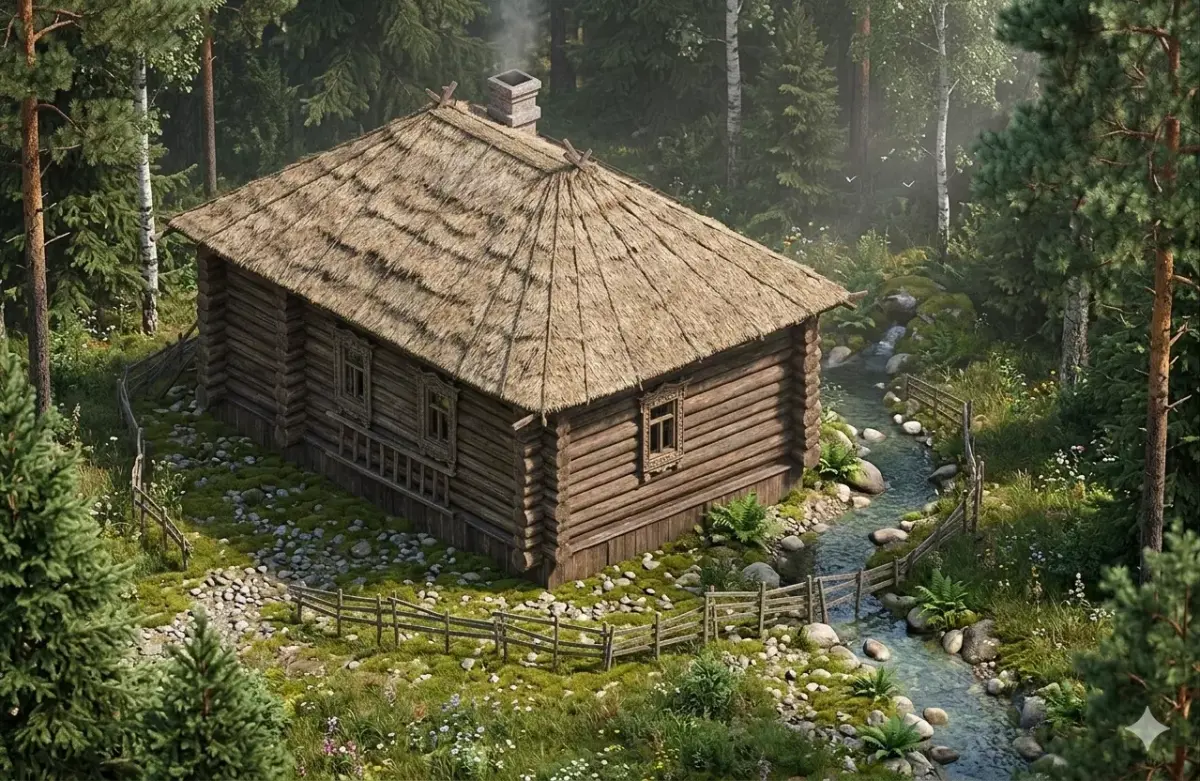 Stylized Medieval Slavic Log Hut  3D Model Low-poly 3D model