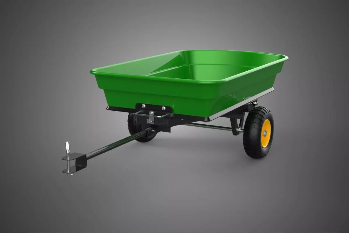 GREEN YELLOW POLY PP TRAY TOWING TRAILER CARGO CART WAGON GARDEN 3D model