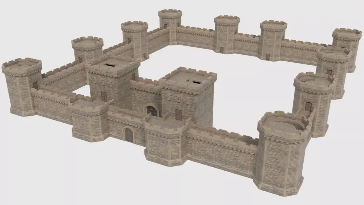 Castle Walls Towers and Gates Low-poly 3D model