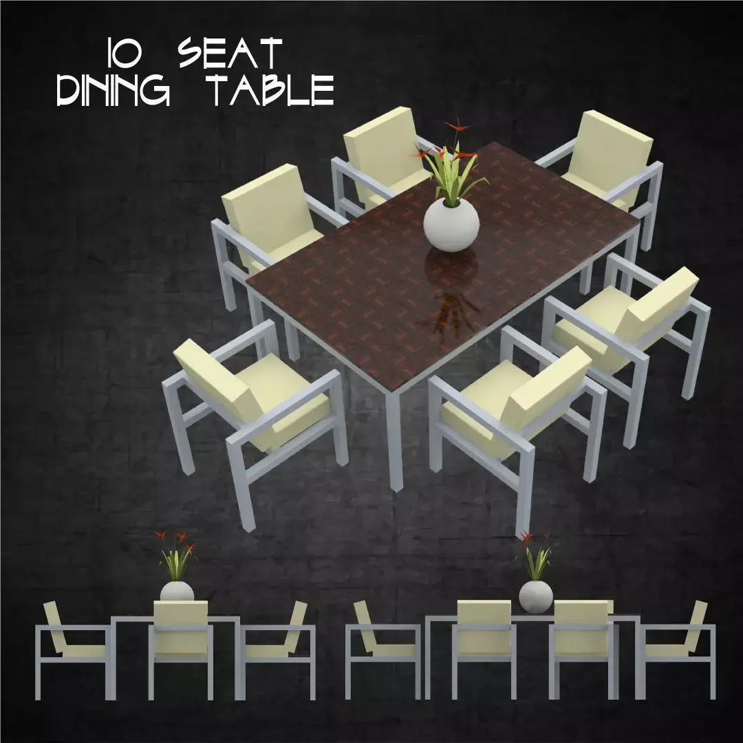 Dining table with 6 seats architectural furniture for house Low-poly 3D model