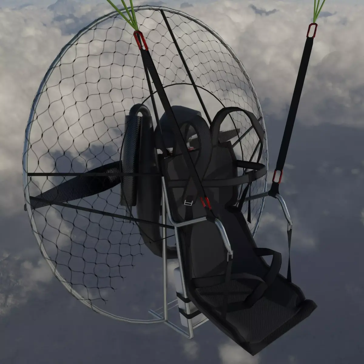 Paramotor 3D model parachute flying in sky Low-poly 3D model