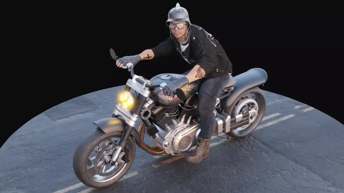 Biker on motorcycle with shotgun 3D model