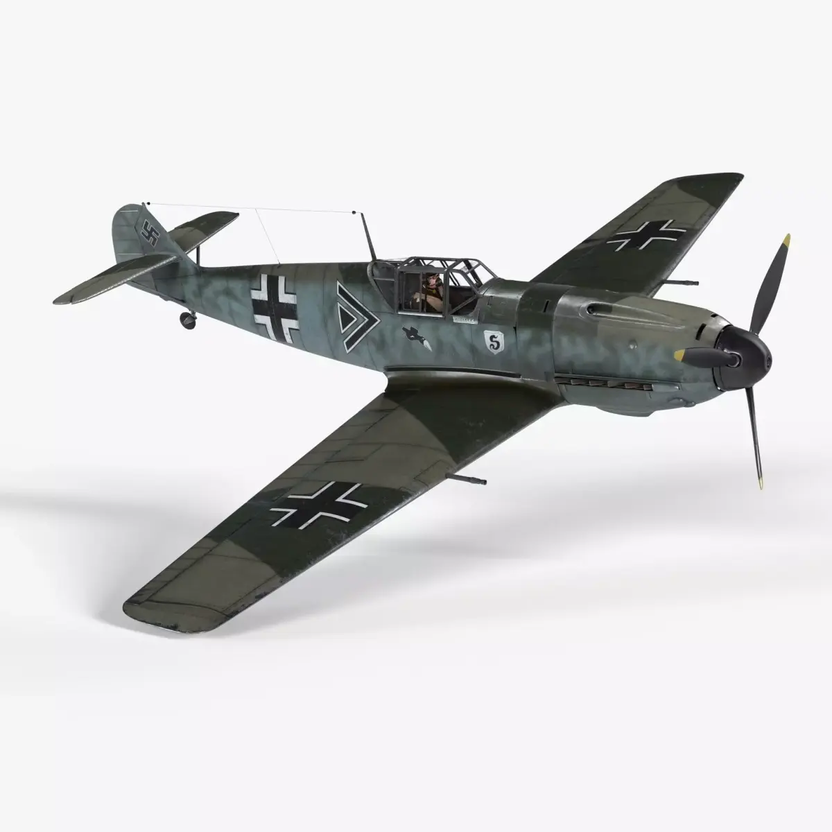 Messerschmitt BF109 German Fighter Airplane Green V3 3D model