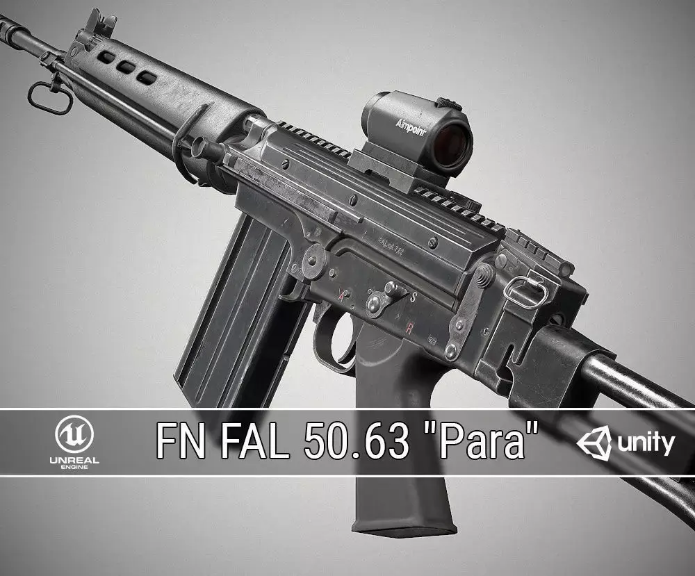 PBR FN FAL 50 63 Paratrooper Low-poly 3D model