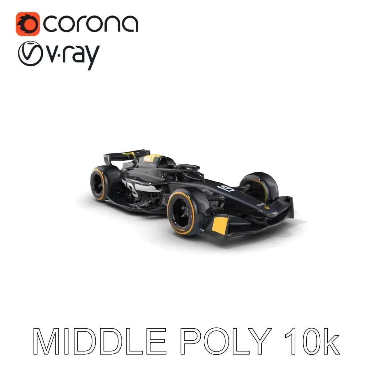 Aggressive Formula  Racer Matte Black Model Pack Low-poly 3D model