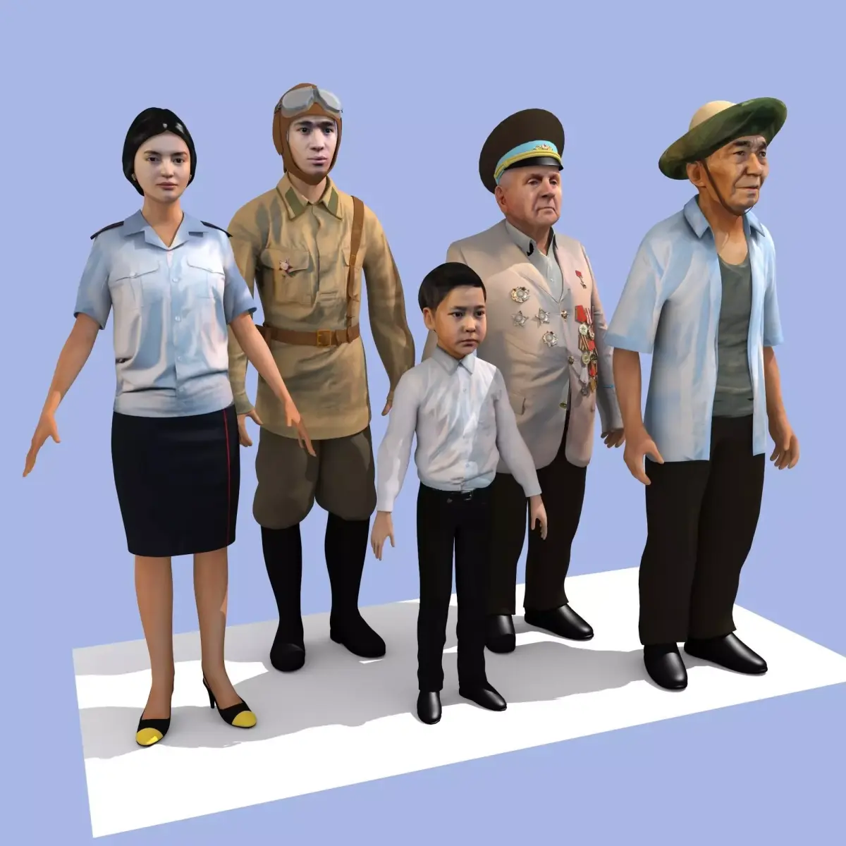 Character Set old man wearing hat 3D model