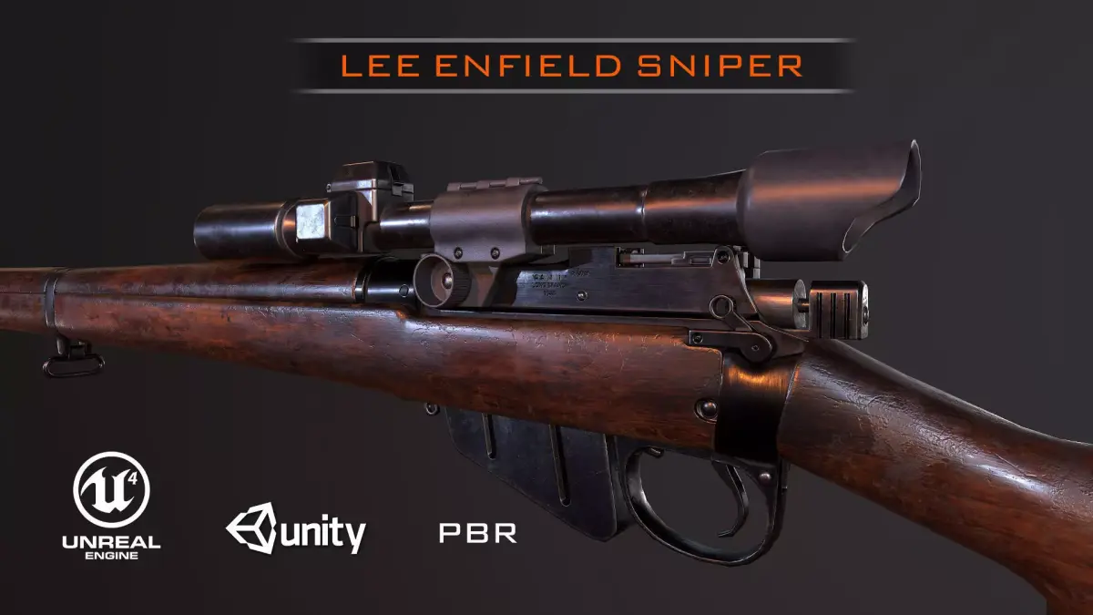 Lee Enfield WW2 Sniper Rifle PBR Low-poly 3D model