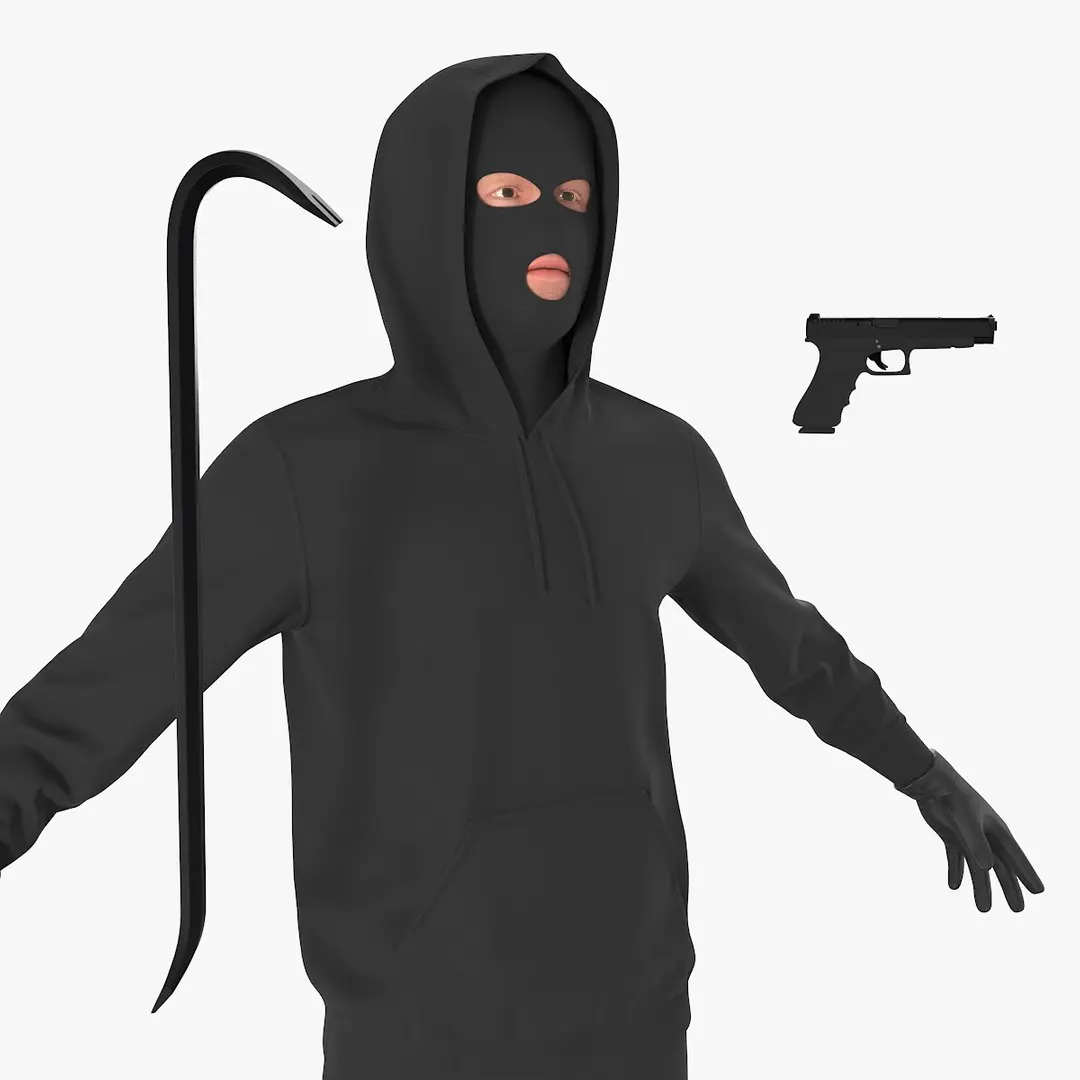 Burglar Character with Crowbar and Handgun 3D model