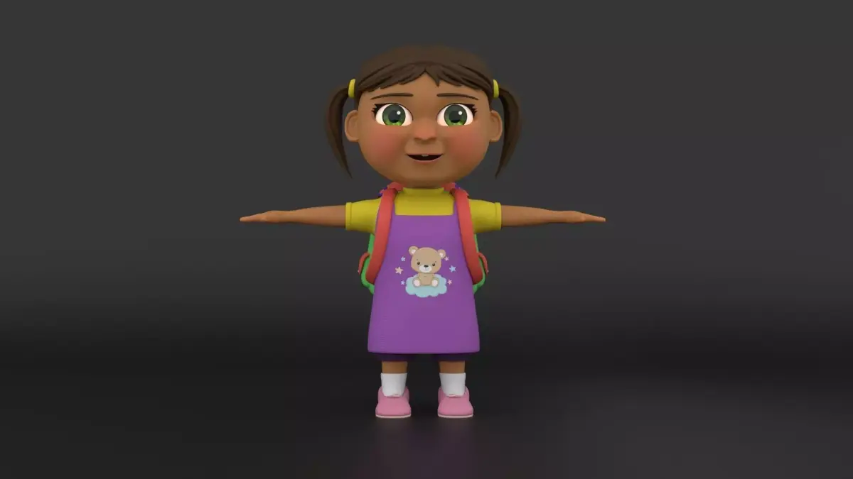 Stylized Girl Character Rigged with Facial Shape Key Animation Low-poly 3D model