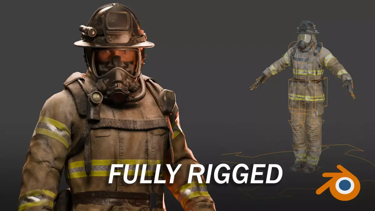 Fire Fighter - Fully Rigged Blender Character Low-poly 3D model