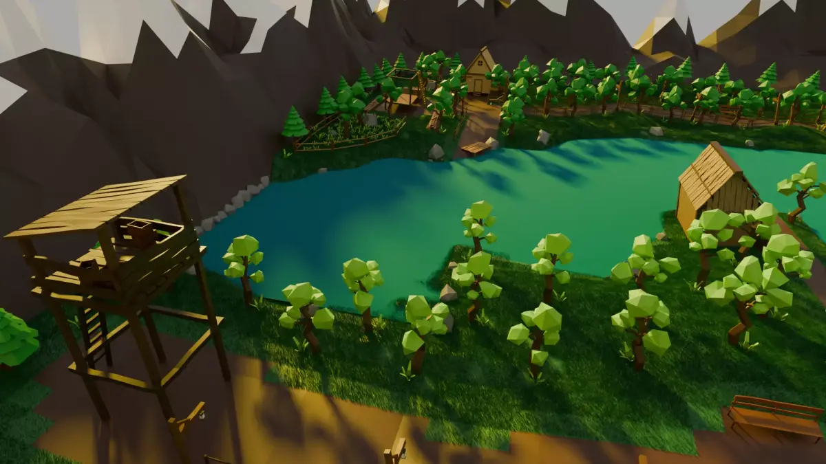 Village 19x Low-poly 3D model