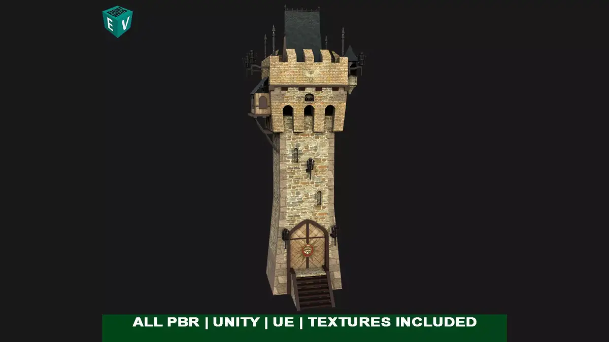 Castle Watch Tower 01 All PBR Unity UE Textures Included Low-poly 3D model