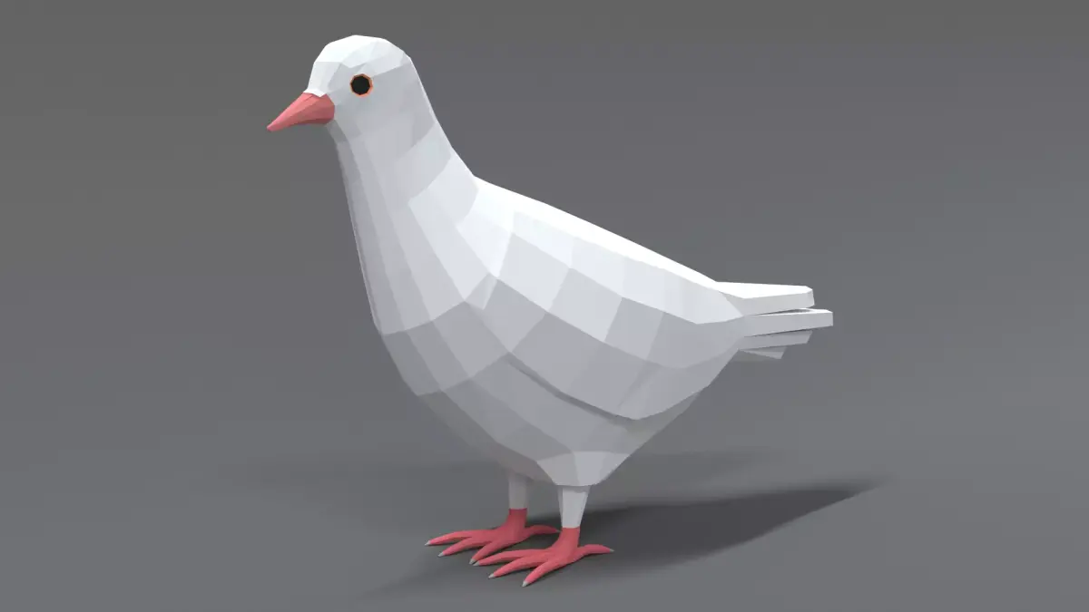 Low Poly Cartoon White Pigeon Low-poly 3D model