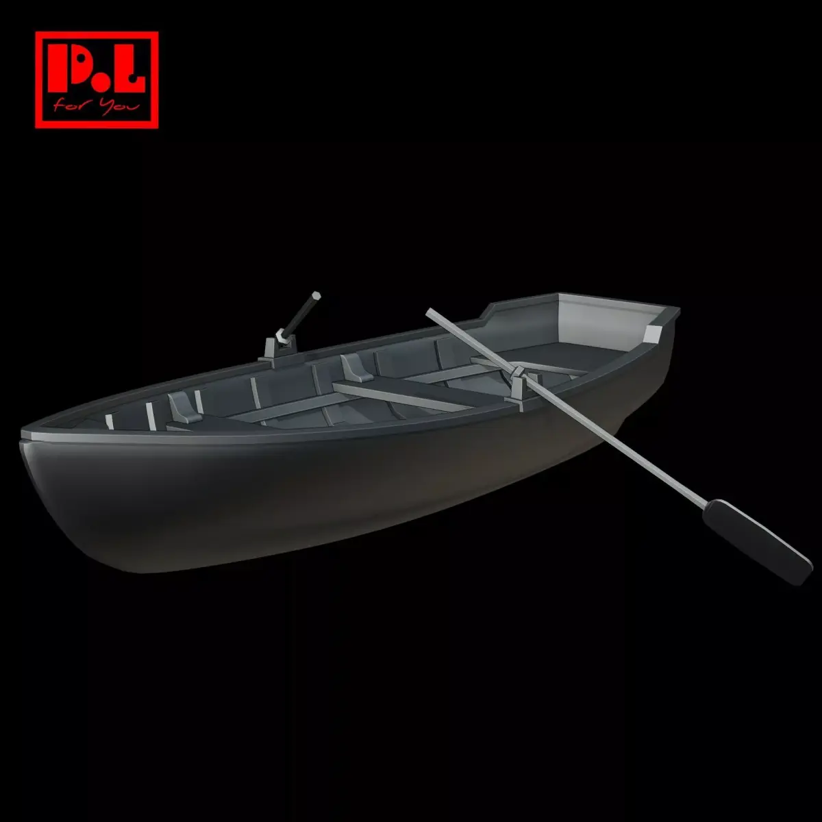 Wooden boat with oars 3D model